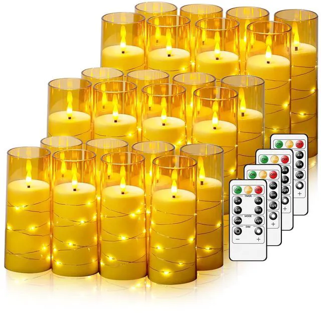 Main image of Flickering Flameless LED Candles,Battery Operated Candles 24 Pcs with Embedded Star String,Acrylic LED Pillar Candles with Remote,Suitable for Home Decoration to Create an Atmosphere (Gold)