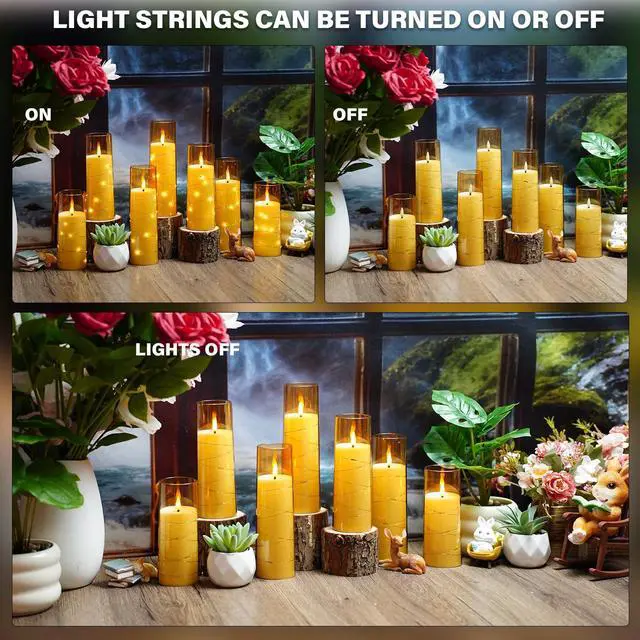 Alt view image 3 of 6 - Flickering Flameless LED Candles,Battery Operated Candles 24 Pcs with Embedded Star String,Acrylic LED Pillar Candles with Remote,Suitable for Home Decoration to Create an Atmosphere (Gold)