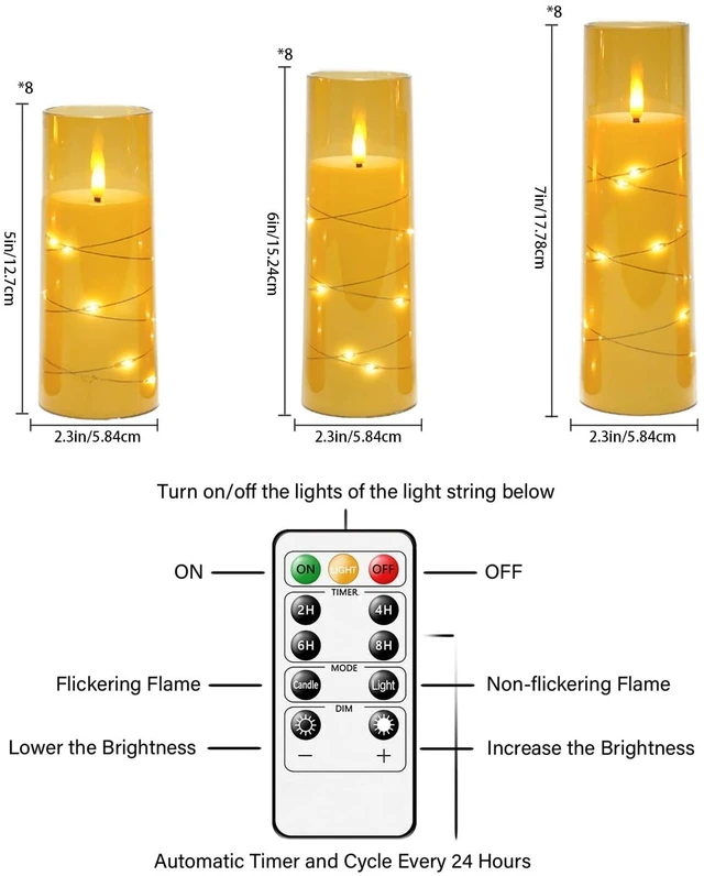 Alt view image 2 of 6 - Flickering Flameless LED Candles,Battery Operated Candles 24 Pcs with Embedded Star String,Acrylic LED Pillar Candles with Remote,Suitable for Home Decoration to Create an Atmosphere (Gold)
