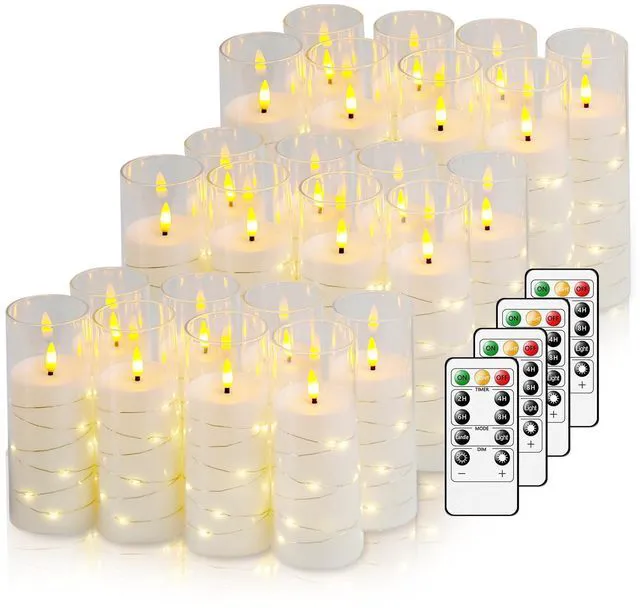 Main image of Flickering Flameless LED Candles,Battery Operated Candles 24 Pcs with Embedded Star String,Acrylic LED Pillar Candles with Remote,Suitable for Home Decoration to Create an Atmosphere (White)