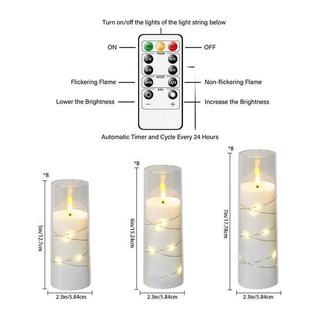 Alt view image 2 of 6 - Flickering Flameless LED Candles,Battery Operated Candles 24 Pcs with Embedded Star String,Acrylic LED Pillar Candles with Remote,Suitable for Home Decoration to Create an Atmosphere (White)