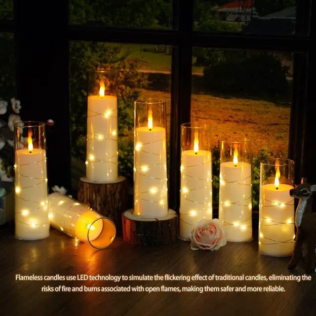 Alt view image 5 of 6 - Flickering Flameless LED Candles,Battery Operated Candles 24 Pcs with Embedded Star String,Acrylic LED Pillar Candles with Remote,Suitable for Home Decoration to Create an Atmosphere (White)