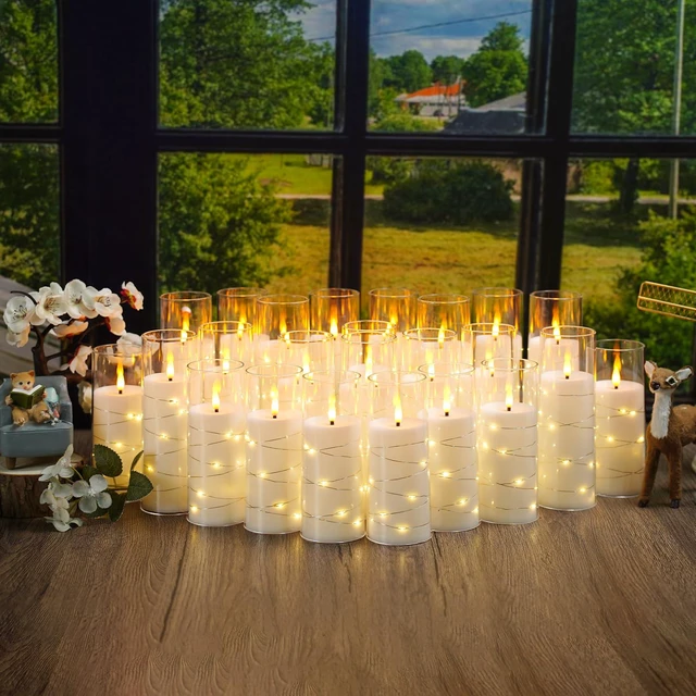 Alt view image 6 of 6 - Flickering Flameless LED Candles,Battery Operated Candles 24 Pcs with Embedded Star String,Acrylic LED Pillar Candles with Remote,Suitable for Home Decoration to Create an Atmosphere (White)