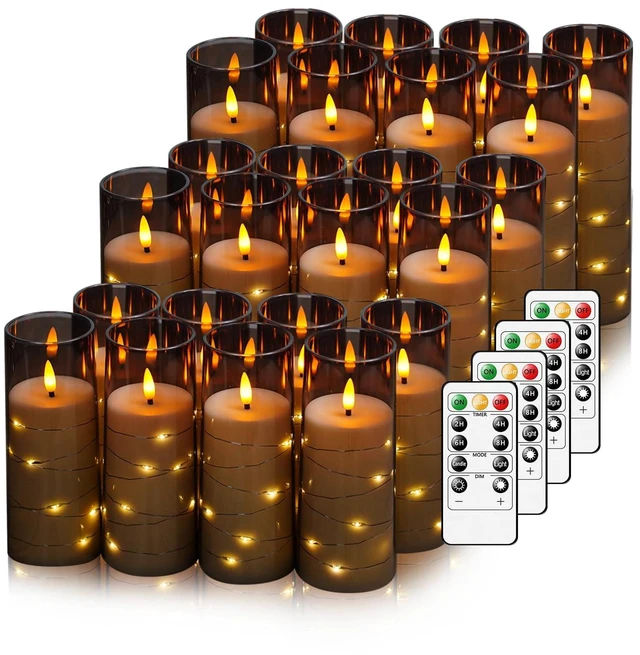 Main image of Flickering Flameless LED Candles,Battery Operated Candles 24 Pcs with Embedded Star String,Acrylic LED Pillar Candles with Remote,Suitable for Home Decoration to Create an Atmosphere (Grey)