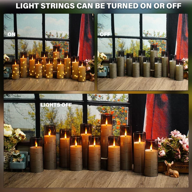 Alt view image 4 of 6 - Flickering Flameless LED Candles,Battery Operated Candles 24 Pcs with Embedded Star String,Acrylic LED Pillar Candles with Remote,Suitable for Home Decoration to Create an Atmosphere (Grey)