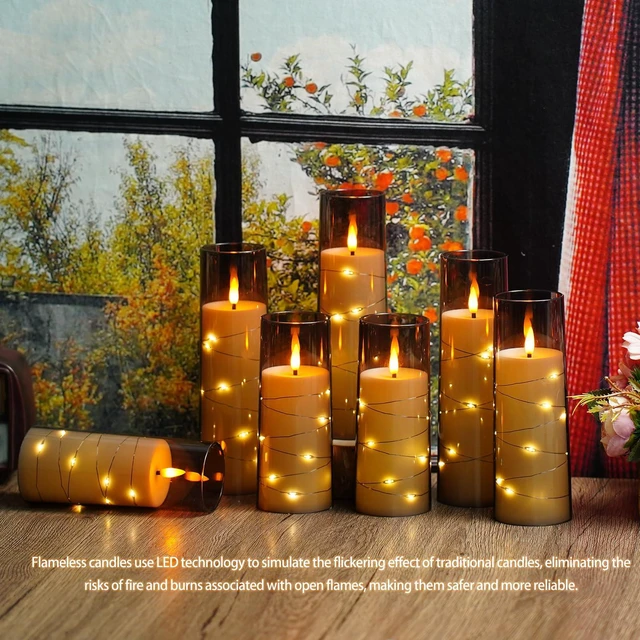 Alt view image 5 of 6 - Flickering Flameless LED Candles,Battery Operated Candles 24 Pcs with Embedded Star String,Acrylic LED Pillar Candles with Remote,Suitable for Home Decoration to Create an Atmosphere (Grey)