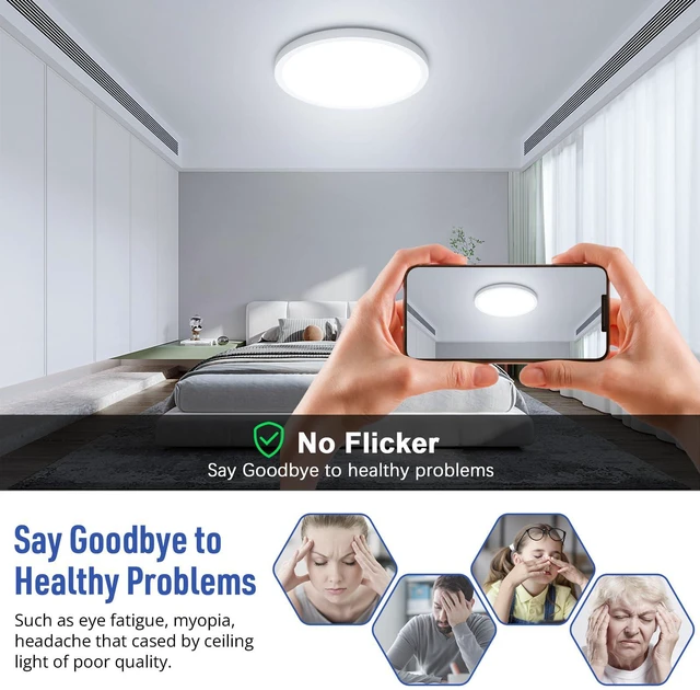 Alt view image 3 of 6 - 4-Pack 12" LED Flush Mount Ceiling Light 6000K, 24W, Non-Dimmable Cool White, 2400LM, 240W Equiv. White Round Flat Bedroom Lights, Foyer, Hallway, Porch, Kitchen, Entryway, Living Room