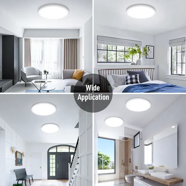 Alt view image 5 of 6 - 4-Pack 12" LED Flush Mount Ceiling Light 6000K, 24W, Non-Dimmable Cool White, 2400LM, 240W Equiv. White Round Flat Bedroom Lights, Foyer, Hallway, Porch, Kitchen, Entryway, Living Room