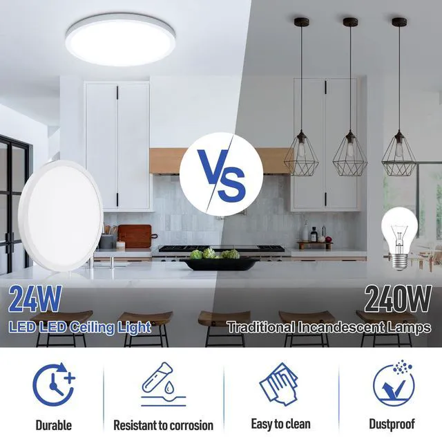 Alt view image 4 of 6 - 4-Pack 12" LED Flush Mount Ceiling Light 6000K, 24W, Non-Dimmable Cool White, 2400LM, 240W Equiv. White Round Flat Bedroom Lights, Foyer, Hallway, Porch, Kitchen, Entryway, Living Room