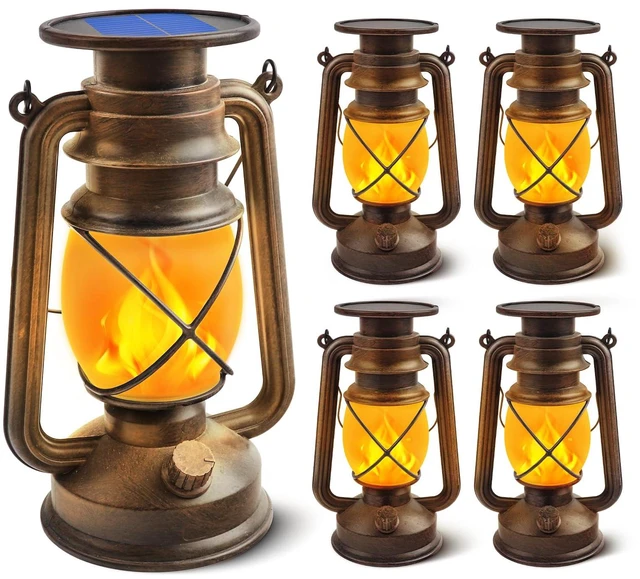 Main image of Solar Lanterns Outdoor Waterproof, 4 Pack Vintage LED Hanging Lights Dancing Flame with Auto On/Off, Bronze Ambient Lighting Decor for Halloween, Porch, Garden, Yard, Pathway, Patio & Camping