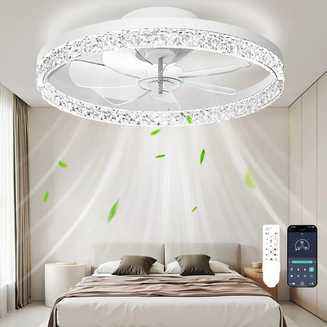 Main image of Ceiling Fan with Light, 20" Foldable Ceiling Fans with 6 Wind Speeds Dimmable Smart Ceiling Fan Light with Remote for Bedroom, Kids Room and Living Room (Crystal White)