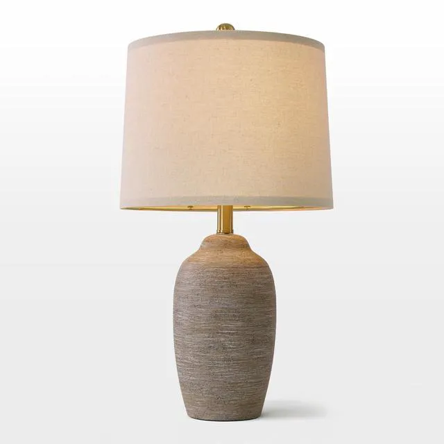 Alt view image 6 of 6 - 24.5" Handcrafted Ceramic Table Lamp with 5FT Cord, Single Farmhouse Vintage Rustic Bedside Lighting for Living Room Bedroom Entryway Linen Shade Nightstand End Table Decor (Bulb Not Included)