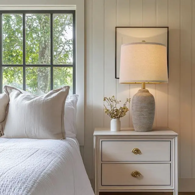 Alt view image 4 of 6 - 24.5" Handcrafted Ceramic Table Lamp with 5FT Cord, Single Farmhouse Vintage Rustic Bedside Lighting for Living Room Bedroom Entryway Linen Shade Nightstand End Table Decor (Bulb Not Included)