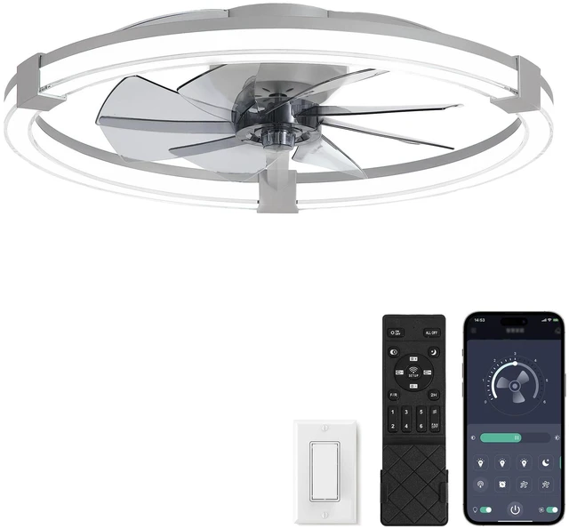 Main image of Ceiling Fans with Lights 23 Inch Low Profile Fandelier with Remote Grey 6 Speeds, Reversible, Dimmable Flush Mount Fan Light, Modern Ceiling Fan with Lights for Bedroom Bladeless