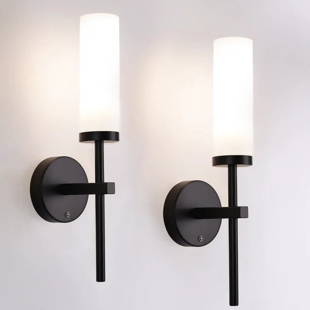 Main image of Battery Operated Wall Sconces Set of 2, Black Rechargeable Wall Lighting Fixtures, Dimmable Wall Lights with Remote & Opal Glass Shade for Living Room, Bathroom,Bedroom