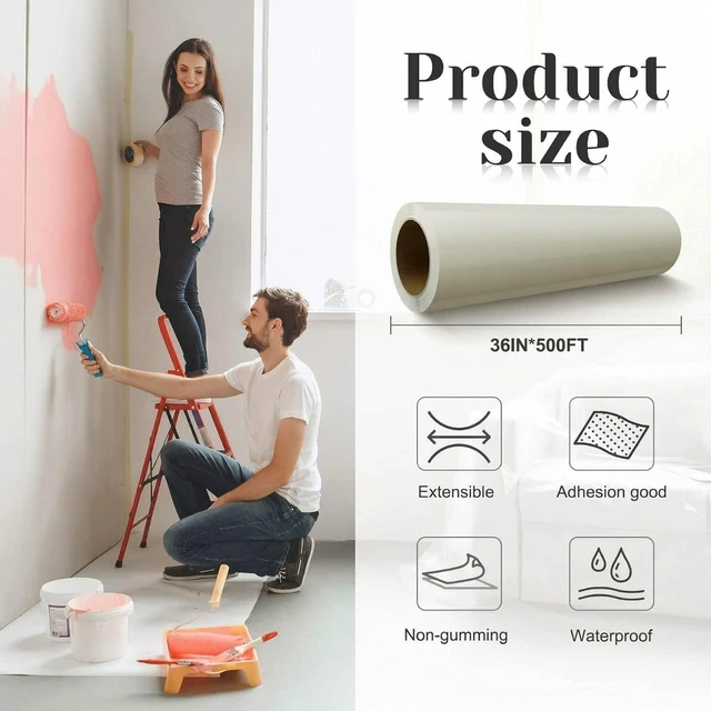 Alt view image 2 of 6 - 36 Inch X 500 ft Carpet Plastic Protection Film, Transparent Self-adhesive Floors Protector, Heavy Duty Tear Resistant Design for Stairs Rugs Runner Hallways and Pets Moving/renovation