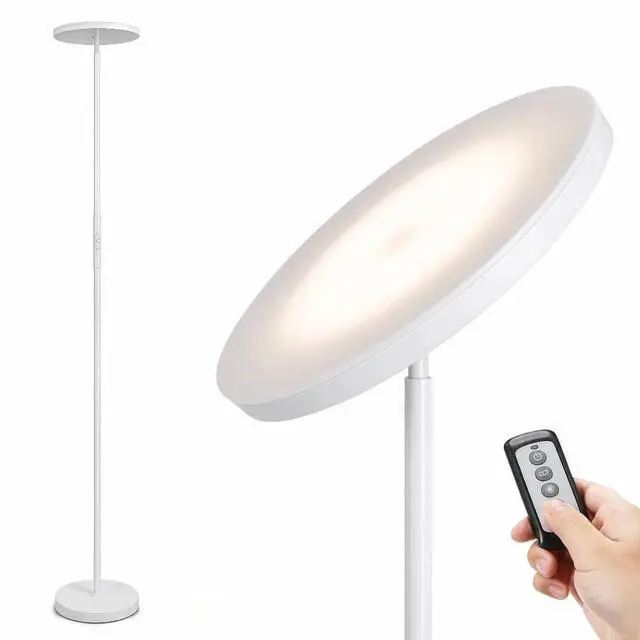 Main image of LED Torchiere Floor Lamp with Remote, Stepless Dimmable Pearl White Super bright uplight fills ceilings and dark corners for living rooms, bedrooms, home offices, reading nooks and apartments