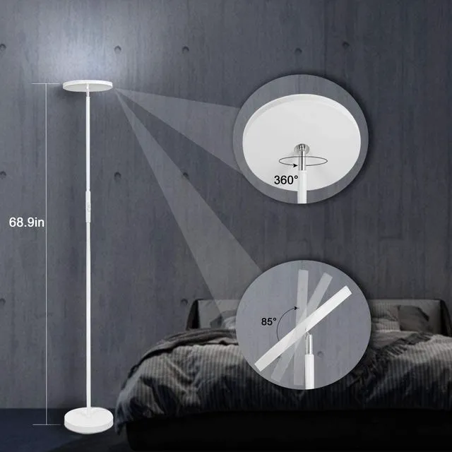 Alt view image 5 of 7 - LED Torchiere Floor Lamp with Remote, Stepless Dimmable Pearl White Super bright uplight fills ceilings and dark corners for living rooms, bedrooms, home offices, reading nooks and apartments