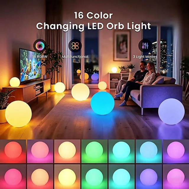 Alt view image 2 of 7 - 12-inch LED Light Ball, Rechargeable Waterproof Globe Lamp w/Remote 16 Colors Dimmable Sphere Night Light, Cordless & Color Change, Sensory Lamp for Home, Party, patio Decor