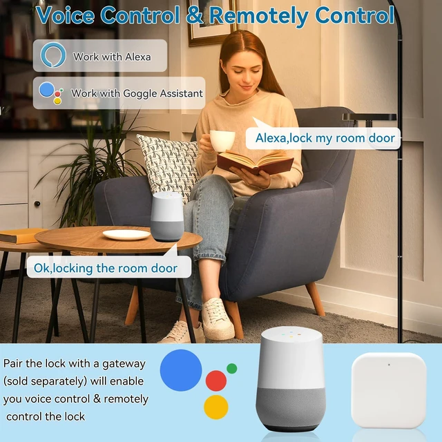 Alt view image 4 of 7 - Fingerprint Smart Door Lock Front Door with Handle Set App Control Keyless Entry Keyless Deadbolt, Digital Electronic Touchscreen Keypad, Auto Lock, Satin Nickel