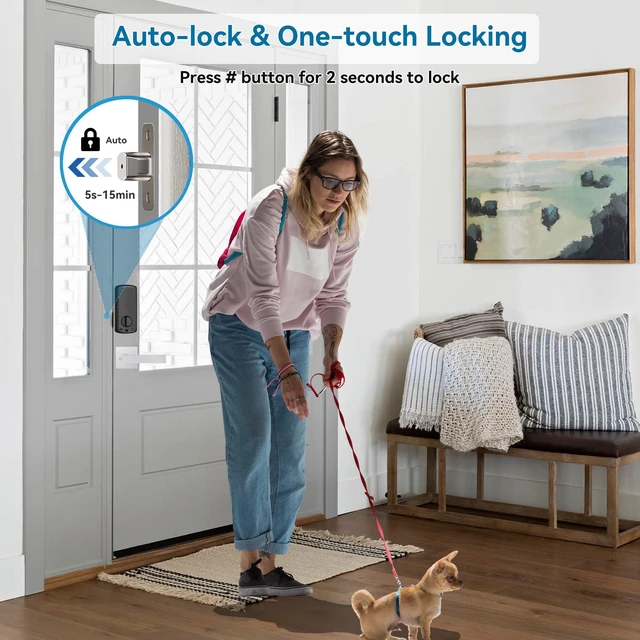 Alt view image 5 of 7 - Fingerprint Smart Door Lock Front Door with Handle Set App Control Keyless Entry Keyless Deadbolt, Digital Electronic Touchscreen Keypad, Auto Lock, Satin Nickel