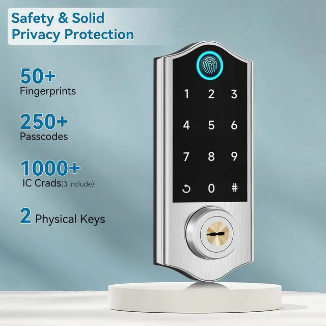 Alt view image 6 of 7 - Fingerprint Smart Door Lock Front Door with Handle Set App Control Keyless Entry Keyless Deadbolt, Digital Electronic Touchscreen Keypad, Auto Lock, Satin Nickel