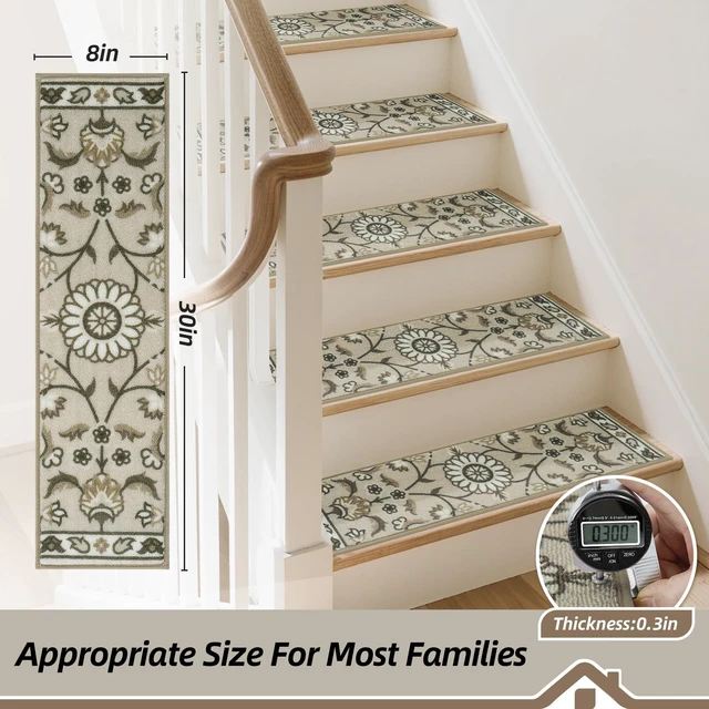Alt view image 2 of 7 - Stair Treads for Wooden Steps, 8"X30", 15pcs, Brown Non-Slip Machine Washable Carpet Stair Treads, TPE Backing, 100% Polyester, Soft Indoor Stair Runner for Kids Elders and Pets