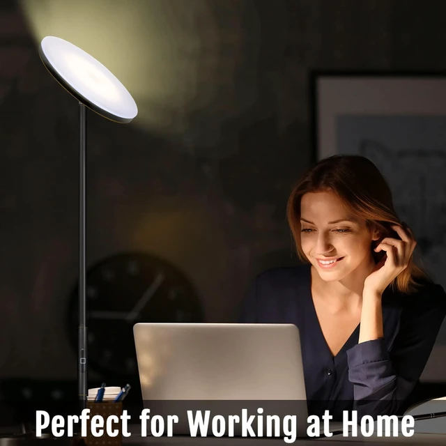 Alt view image 2 of 7 - LED Torchiere Floor Lamp with Remote, Stepless Dimmable, Black Gold Super bright uplight fills ceilings and dark corners for living rooms, bedrooms, home offices, reading nooks and apartments