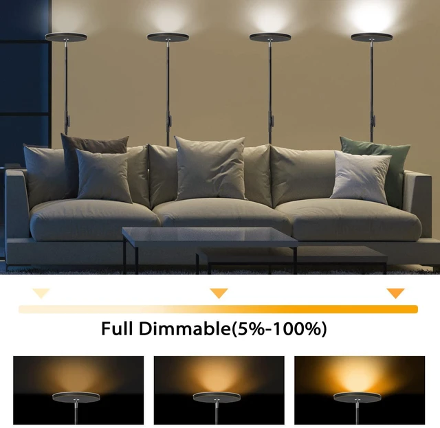Alt view image 6 of 7 - LED Torchiere Floor Lamp with Remote, Stepless Dimmable, Black Gold Super bright uplight fills ceilings and dark corners for living rooms, bedrooms, home offices, reading nooks and apartments
