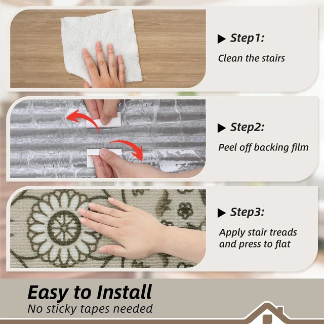 Alt view image 7 of 7 - Stair Treads for Wooden Steps, 8"X30", 15pcs, Brown Non-Slip Machine Washable Carpet Stair Treads, TPE Backing, 100% Polyester, Soft Indoor Stair Runner for Kids Elders and Pets