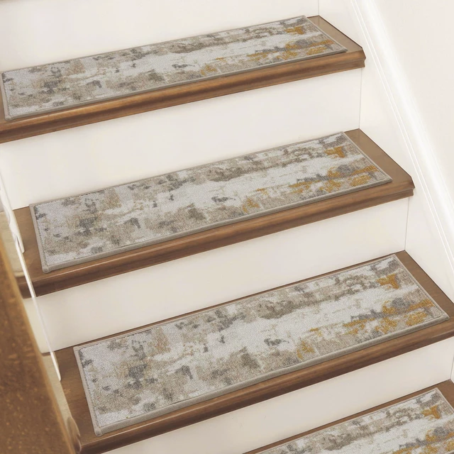 Main image of Stair Treads for Wooden Steps, 8"X30", 15pcs, Beige/Grey Non-Slip Machine Washable Carpet Stair Treads, TPE Backing, 100% Polyester, Soft Indoor Stair Runner for Kids Elders and Pets