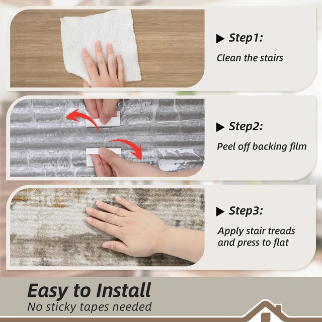 Alt view image 7 of 7 - Stair Treads for Wooden Steps, 8"X30", 15pcs, Beige/Grey Non-Slip Machine Washable Carpet Stair Treads, TPE Backing, 100% Polyester, Soft Indoor Stair Runner for Kids Elders and Pets