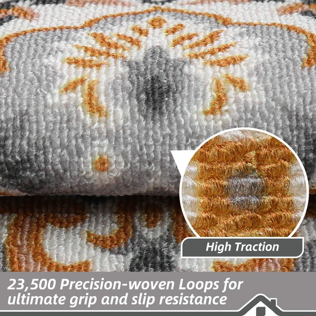Alt view image 4 of 7 - Stair Treads for Wooden Steps, 8"X30", 15pcs, Grey/Orange Non-Slip Machine Washable Carpet Stair Treads, TPE Backing, 100% Polyester, Soft Indoor Stair Runner for Kids Elders and Pets