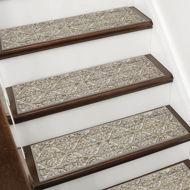 Main image of Stair Treads for Wooden Steps, 8"X30", 15pcs, Beige/Malt Yellow Non-Slip Machine Washable Carpet Stair Treads, TPE Backing, 100% Polyester, Soft Indoor Stair Runner for Kids Elders and Pets