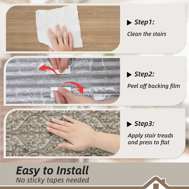 Alt view image 7 of 7 - Stair Treads for Wooden Steps, 8"X30", 15pcs, Beige/Malt Yellow Non-Slip Machine Washable Carpet Stair Treads, TPE Backing, 100% Polyester, Soft Indoor Stair Runner for Kids Elders and Pets