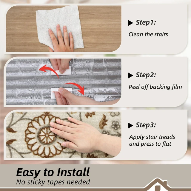 Alt view image 7 of 7 - Stair Treads for Wooden Steps, 8"X30", 15pcs, Brown/Grey Non-Slip Machine Washable Carpet Stair Treads, TPE Backing, 100% Polyester, Soft Indoor Stair Runner for Kids Elders and Pets