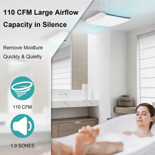 Alt view image 2 of 7 - Bathroom Exhaust Fan 110 CFM Ceiling Mount, Quiet Ventilation Fan 1.0 Sones with Hidden Grille Cover & Metal Motor, 4-inch Duct Household Extractor, Ideal for Bathroom Remodeling (White)