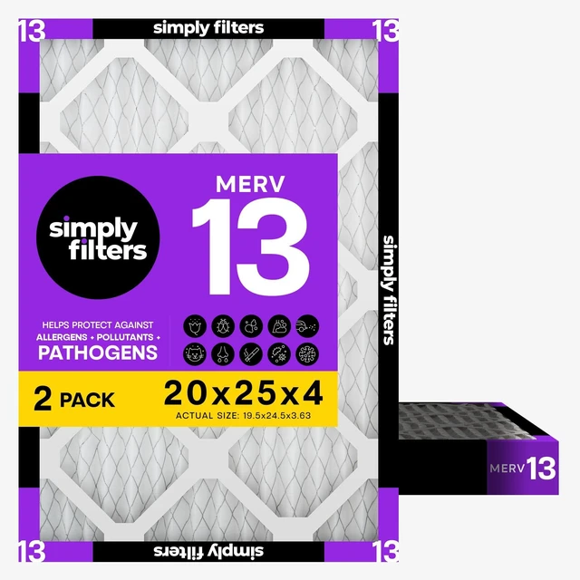 Main image of 20x25x4 Air Filter, MERV 13, 2 Pack, Furnace Air Filter for HVAC (Actual Size:19.5"x24.5"x3.63") DUST, Pet, & Allergy Control