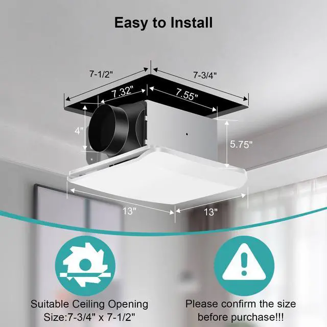 Alt view image 3 of 7 - Bathroom Exhaust Fan 110 CFM Ceiling Mount, Quiet Ventilation Fan 1.0 Sones with Hidden Grille Cover & Metal Motor, 4-inch Duct Household Extractor, Ideal for Bathroom Remodeling (White)
