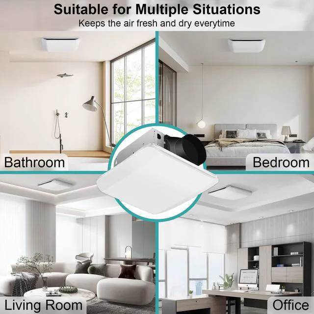 Alt view image 5 of 7 - Bathroom Exhaust Fan 110 CFM Ceiling Mount, Quiet Ventilation Fan 1.0 Sones with Hidden Grille Cover & Metal Motor, 4-inch Duct Household Extractor, Ideal for Bathroom Remodeling (White)
