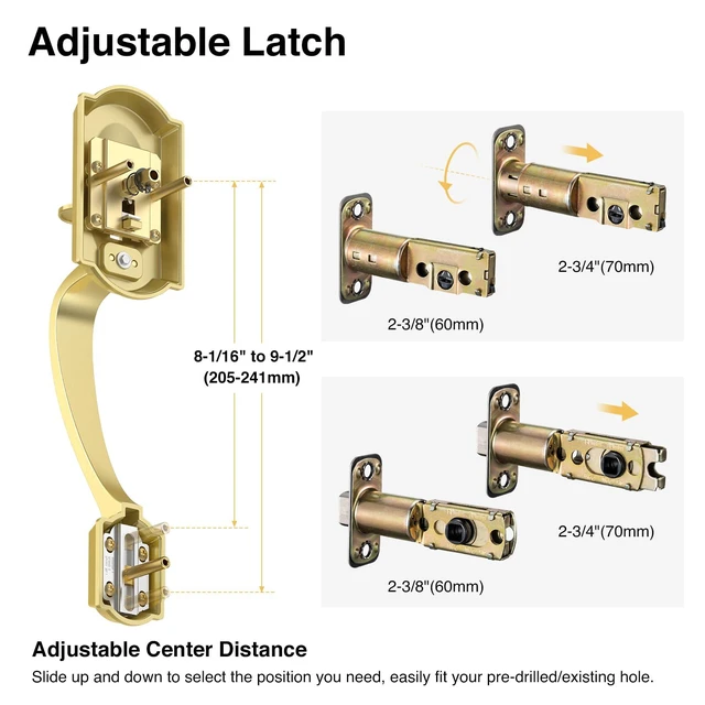 Alt view image 5 of 7 - Front Door Lock Set, Gold Front Door Handle and Deadbolt Set, Vintage Exterior Door Lock Set, Front Door Handle with Single Cylinder, Reversible for Right & Left, Satin Brass
