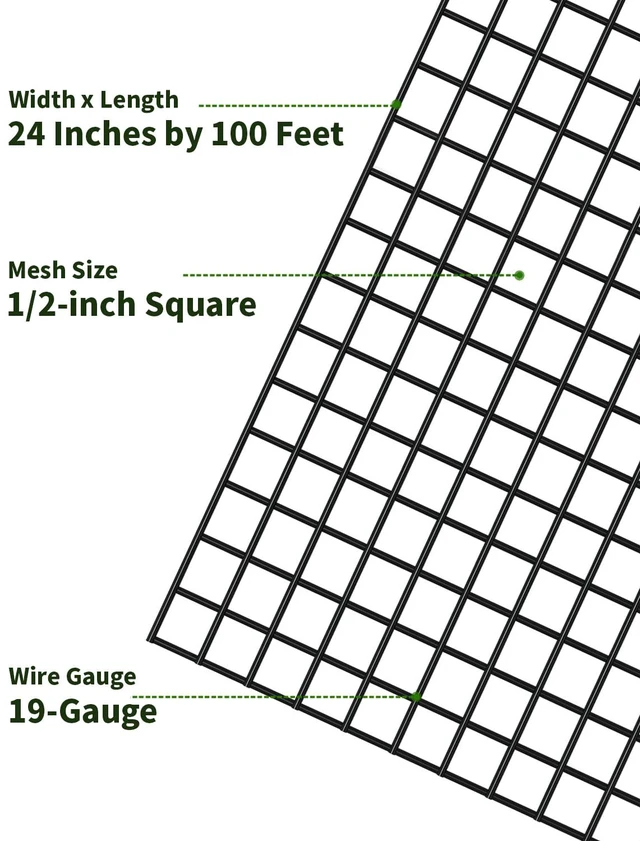 Alt view image 2 of 7 - Black Vinyl Coated Hardware Cloth 1/2 inch 24 x 100 Ft 19 Gauge Chicken Wire Fencing Chicken Wire Mesh Roll Garden Fencing Raised Garden Bed Welded Wire Fence Roll