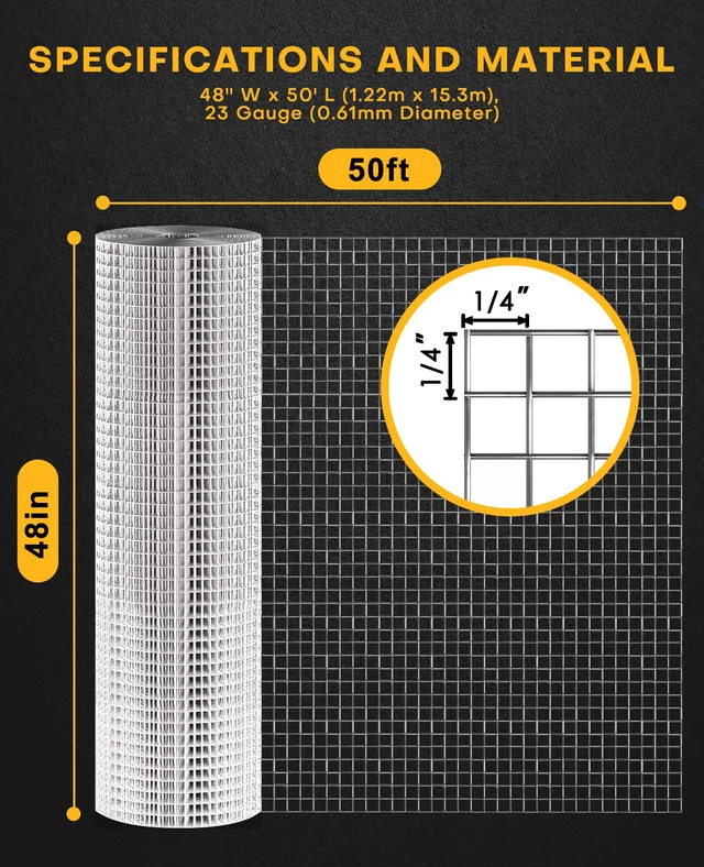 Alt view image 2 of 6 - 1/4 inch 48'' x 50' Hardware Cloth Square Openings 23 Gauge Galvanized Wire Mesh, Welded Cage Wire Rolls Great for Animal Enclosure Chicken Coop Flower Beds Rabbits Wire Fencing