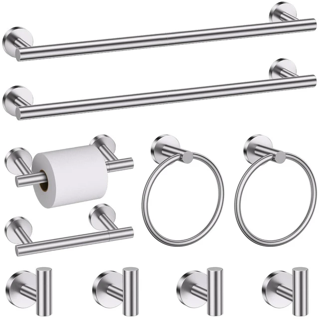 Main image of Brushed Nickel Towel Bar Bathroom Hardware Accessories Set, 10 Pieces Upgraded Toilet Paper Holder 23.6 Inch Towel Rack for Bathroom Wall Mounted Stainless Steel Bathroom Set