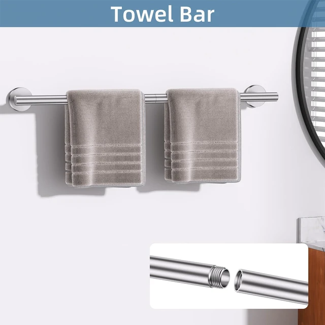 Alt view image 2 of 7 - Brushed Nickel Towel Bar Bathroom Hardware Accessories Set, 10 Pieces Upgraded Toilet Paper Holder 23.6 Inch Towel Rack for Bathroom Wall Mounted Stainless Steel Bathroom Set