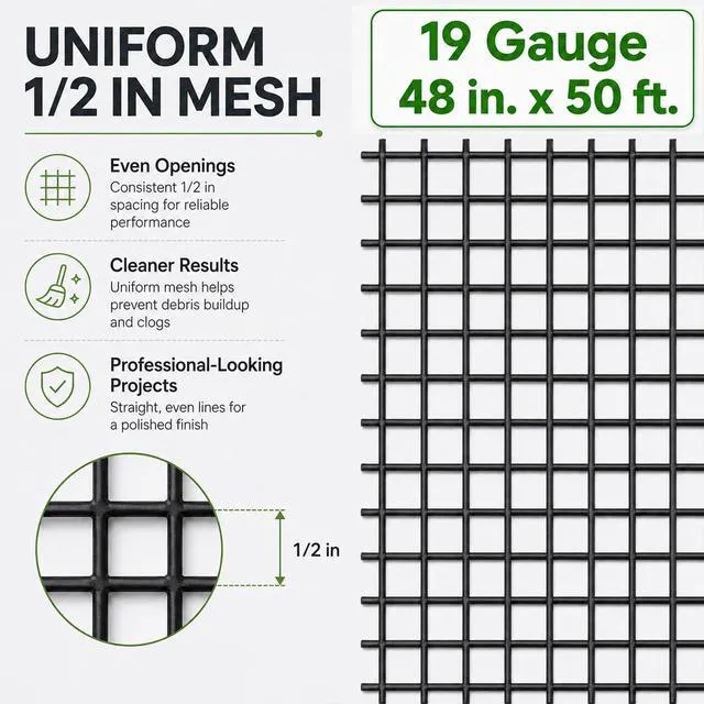 Alt view image 2 of 7 - Black Hardware Cloth 1/2 inch Wire Mesh Roll 48 x 50 Ft 19 Gauge Vinyl Coated Chicken Wire Fencing Chicken Fence Garden Fencing Tree Guard Hardware Mesh