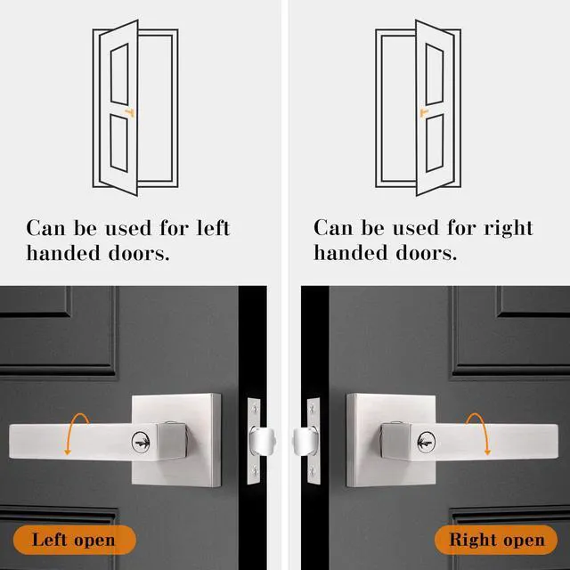 Alt view image 2 of 7 - Entry Door Levers Brushed Nickel with Different Keys, Heavy Duty Hardware for Exterior Front and Back Door,Lockable, Keyed Entrance Lock,Universal Handling,Transitional Style, 3 Pack