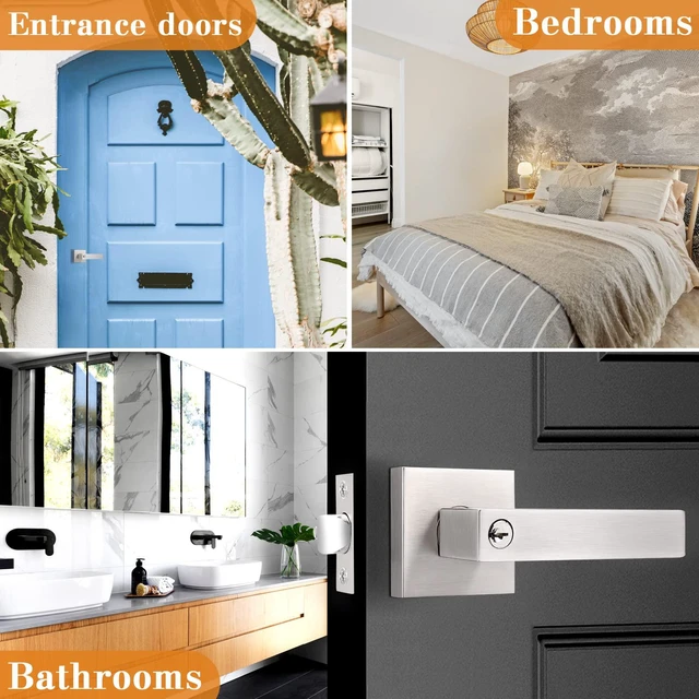 Alt view image 3 of 7 - Entry Door Levers Brushed Nickel with Different Keys, Heavy Duty Hardware for Exterior Front and Back Door,Lockable, Keyed Entrance Lock,Universal Handling,Transitional Style, 3 Pack