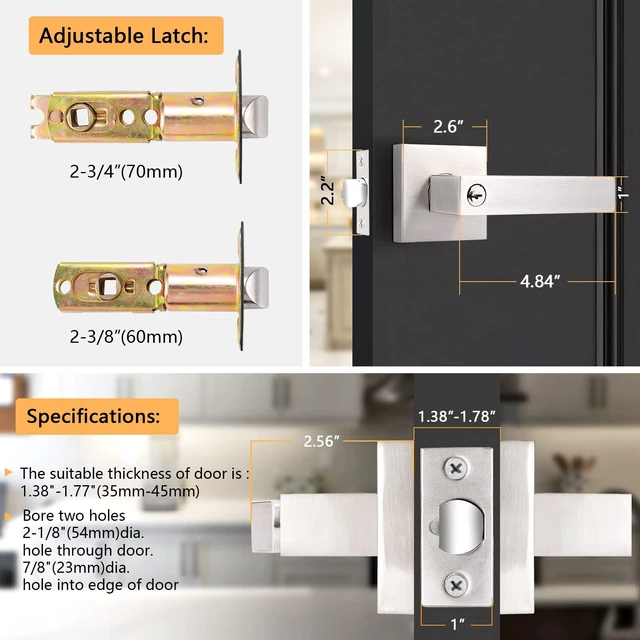 Alt view image 5 of 7 - Entry Door Levers Brushed Nickel with Different Keys, Heavy Duty Hardware for Exterior Front and Back Door,Lockable, Keyed Entrance Lock,Universal Handling,Transitional Style, 3 Pack