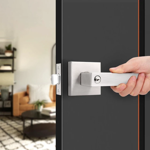 Alt view image 7 of 7 - Entry Door Levers Brushed Nickel with Different Keys, Heavy Duty Hardware for Exterior Front and Back Door,Lockable, Keyed Entrance Lock,Universal Handling,Transitional Style, 3 Pack
